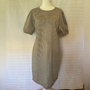 b.young Puff Sleeve Houndstooth Old Money Knee Length Fitted Dress  Size Large